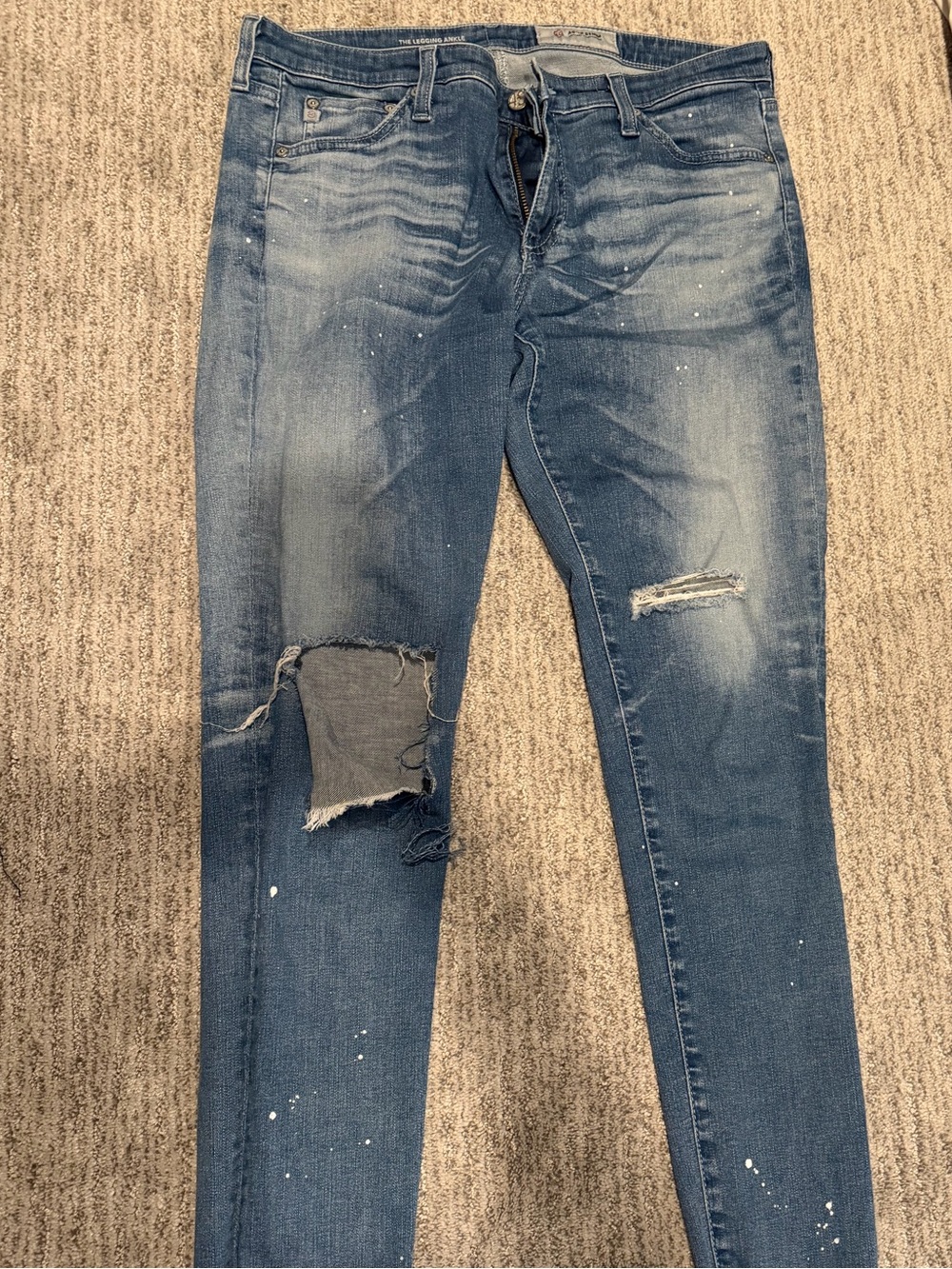AG Adriano Goldschmied Distressed Light Blue Skinny Jeans